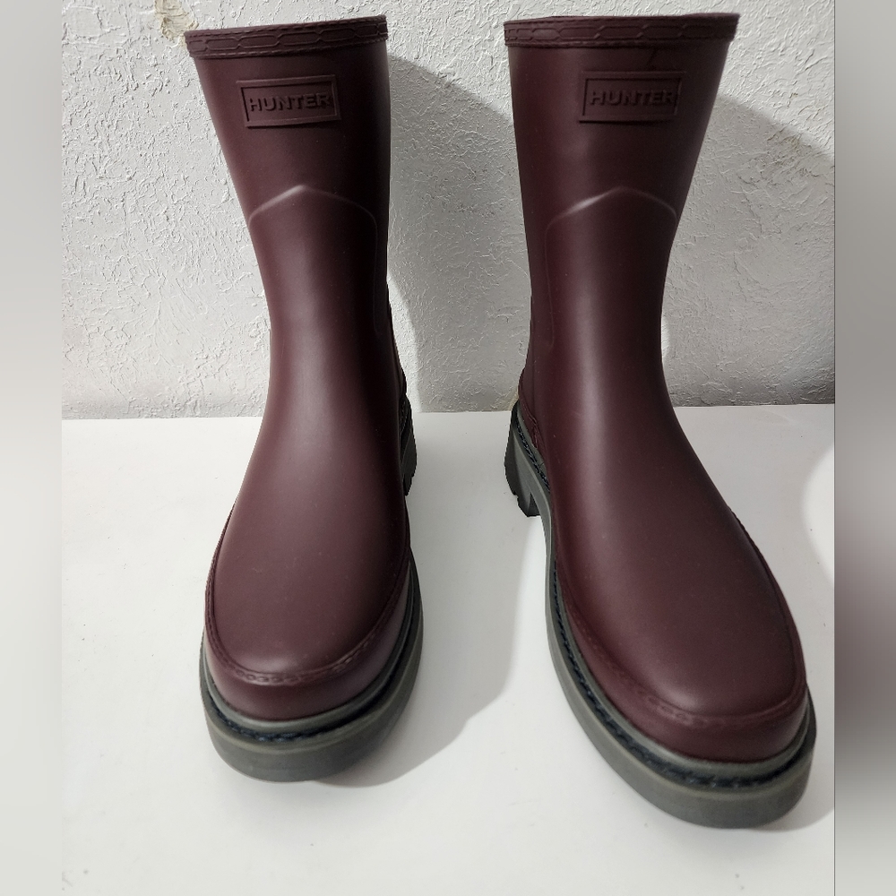 Hunter Refined Stitch Welly Rain Boots Chestnut Crust Black Women's Size 10